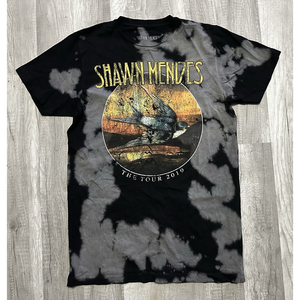 Shawn Mendes The Tour 2019 Shirt Men Small‎ S Black Gray Tie Dye Shallow Bird